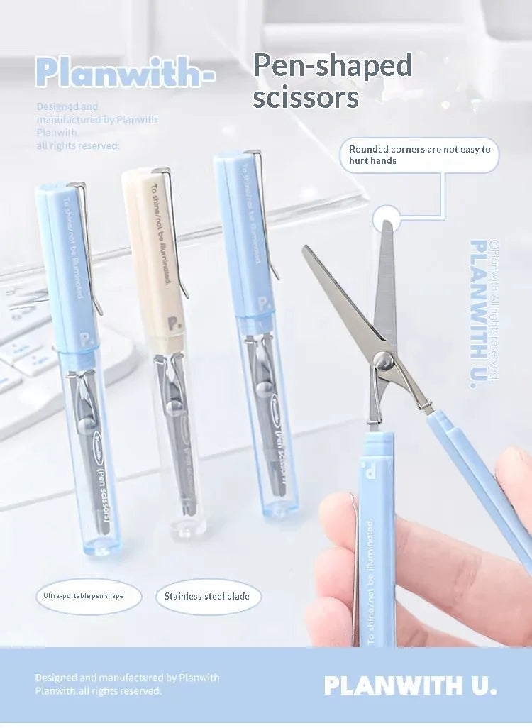 Planwith Stainless Steel Mini Folding Scissors Portable Creative Pen-Style Design DIY Paper-Cutting Art Tool School Office Supp
