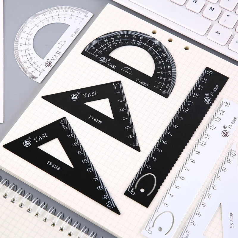 4 Pcs/Set Math Sets Metal Ruler Triangle Ruler Protractor with Box for School Student Geometry Sets