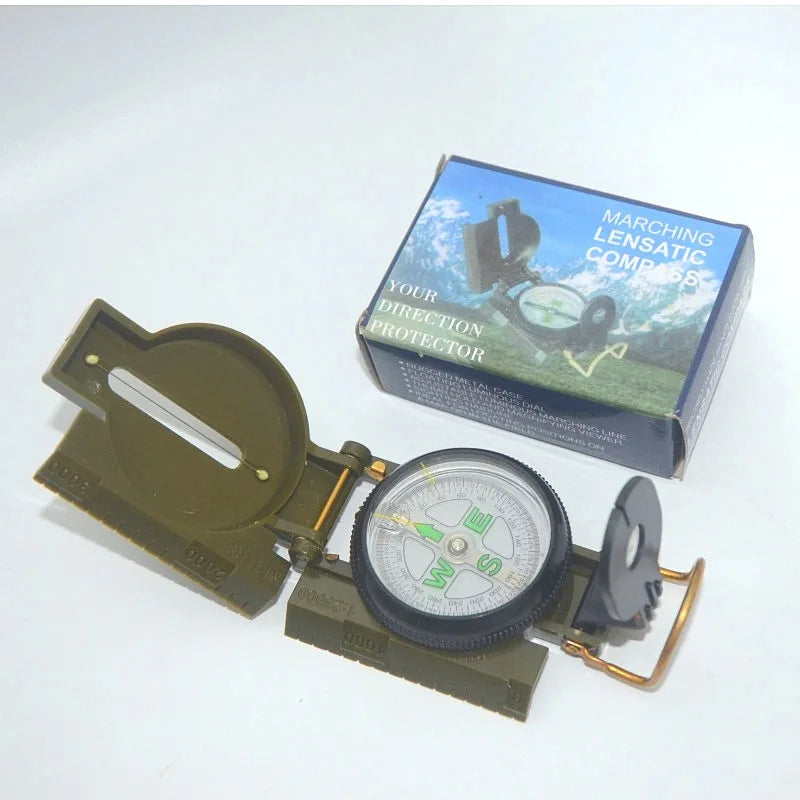 Aluminum alloy Portable Army Green Folding Lens Compass Metal Military Marching Lensatic Camping Compass Guide High Precision
