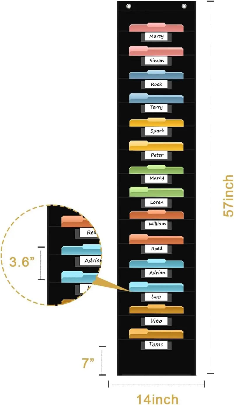 12 Pocket File Storage Chart Wall-Mounted Organizer with Hooks And Labels for  Office Organization Hanging Pocket Folder Rack