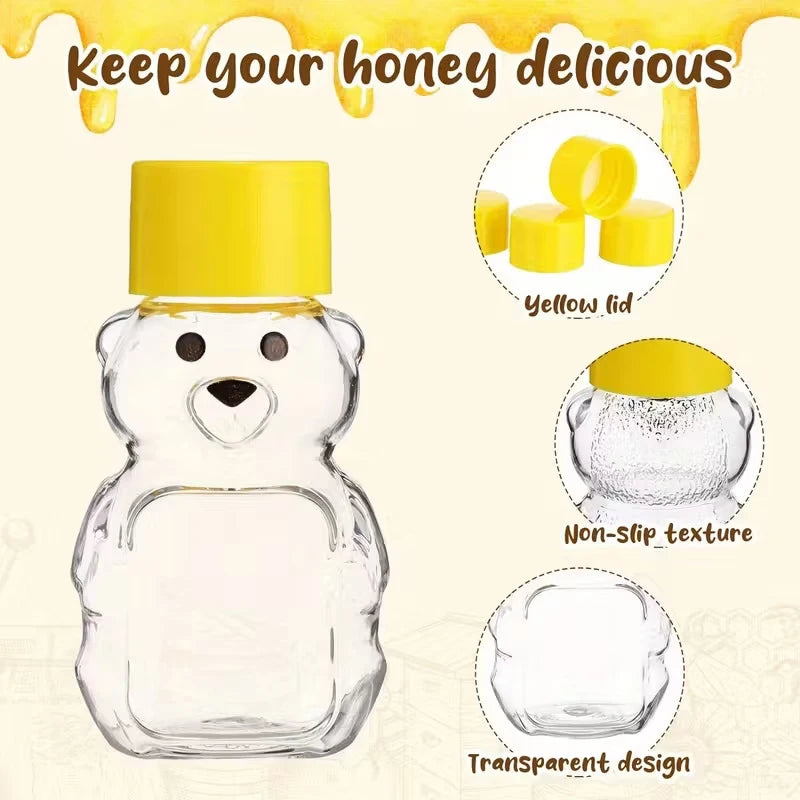 20pcs Plastic Transparent Disposable Cartoon Bear Juice Bottle, Small Capacity Dispensing Bottle, 60ml Honey Bottle