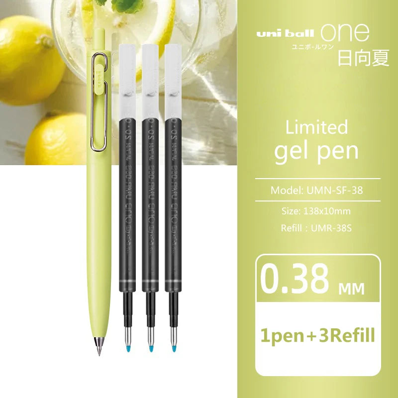 1+3 Refill Japan UNI Gel Pen Small Thick Core 0.38mm Smooth Quick Dry UMN-SF-38 Upgrade UniBall One Black School Supplies