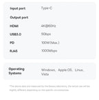 Baseus USB C Docking Station for Steam Deck Nintend Switch Game Type C to HDMI 4K@60Hz RJ45 PD 100W USB 3.0 6-in-1 Type C Hub