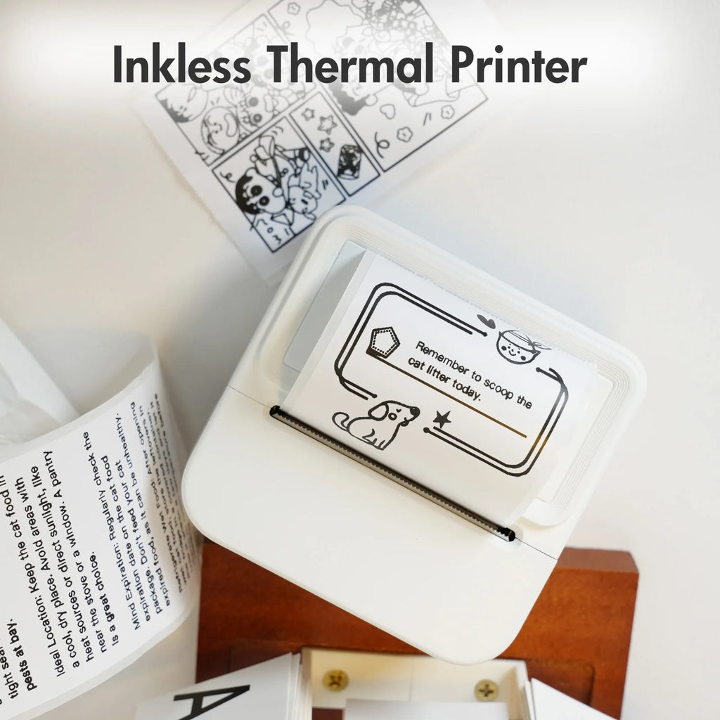 Inkless Thermal Label Printer Portable Bluetooth Pocket Label Maker Home Study with 1roll Stickable Label Paper PC Android IOS