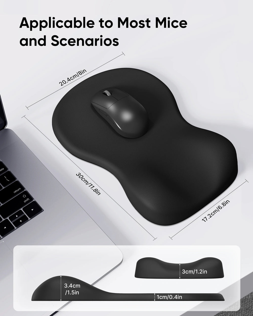Ergonomic Mouse Pad with Wrist Rest, Black Mousepad with Wrist Support, Non-Slip Hard Base Mouse Pads, Portable for Office/Home