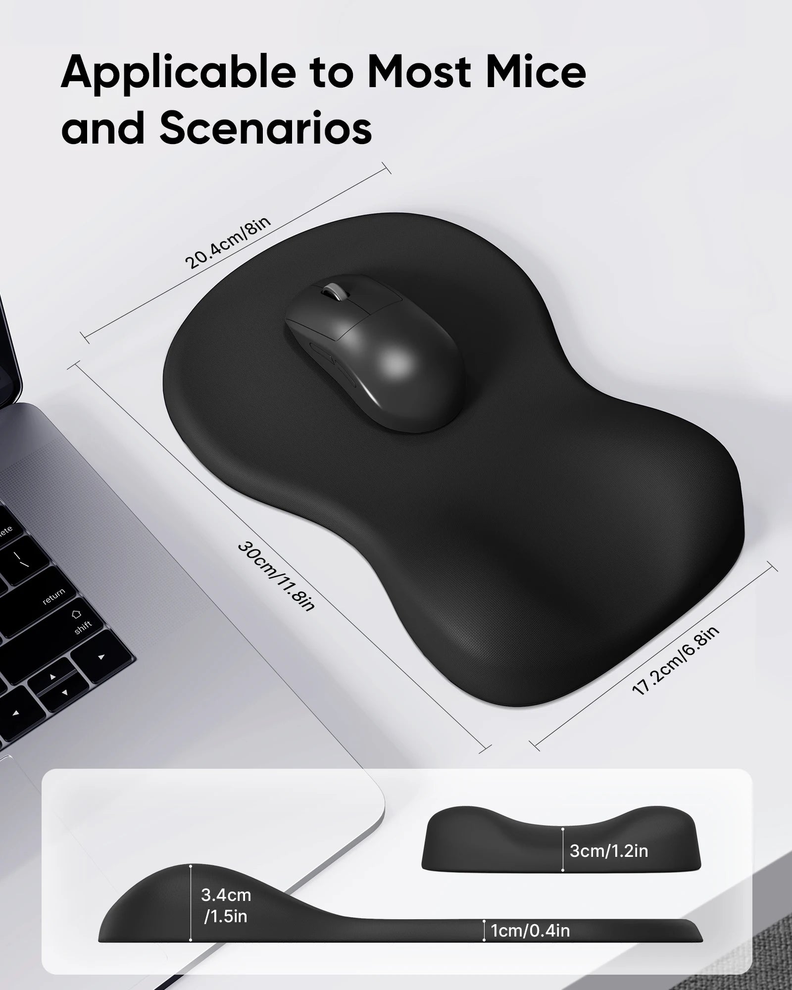 Ergonomic Mouse Pad with Wrist Rest, Black Mousepad with Wrist Support, Non-Slip Hard Base Mouse Pads, Portable for Office/Home