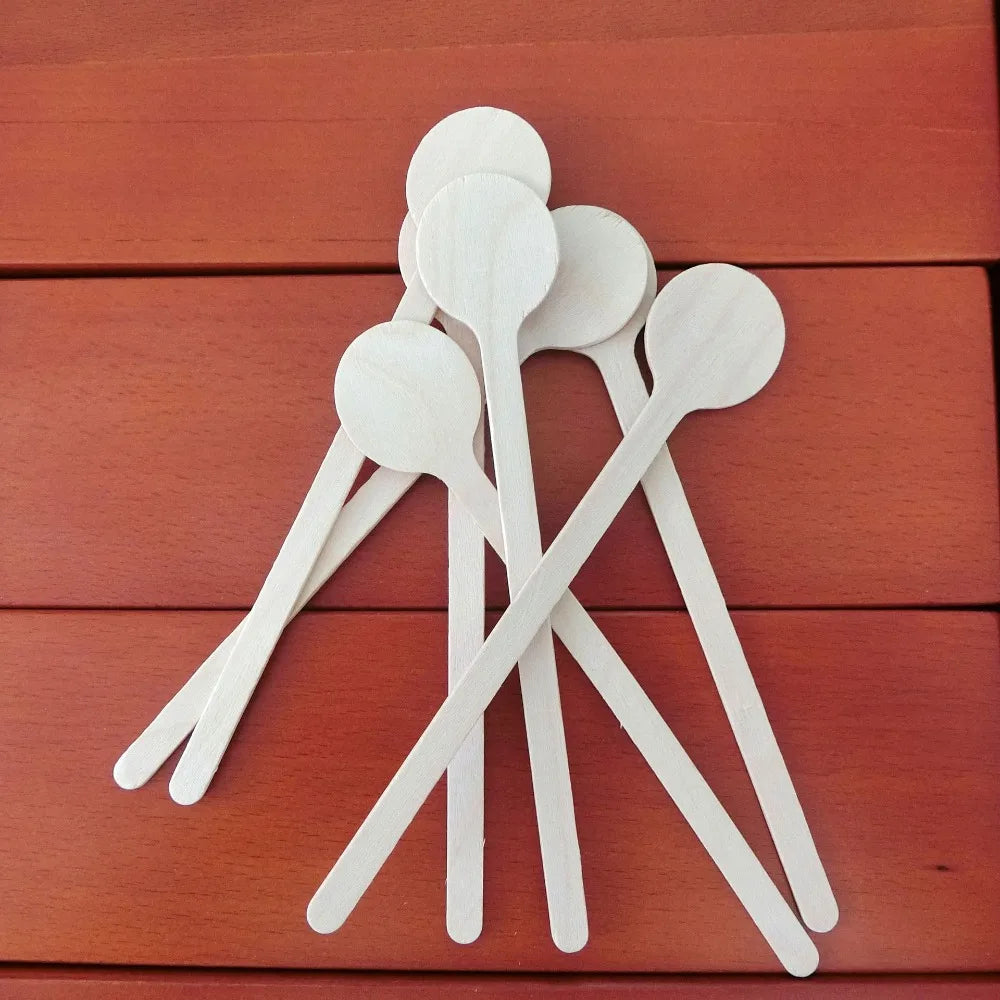 100 Pcs Wooden Coffee Stirrer Sticks Round Head Biodegradable Hot/Cold Drinking Stir Popsicle Disposable Coffee Swizzle Stick