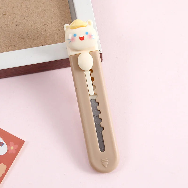 1 Piece Cartoon Utility Knife for Student Cute Fashion Box Cutter Small Portable Kawaii Beige Coffee Color Letter Opener Office