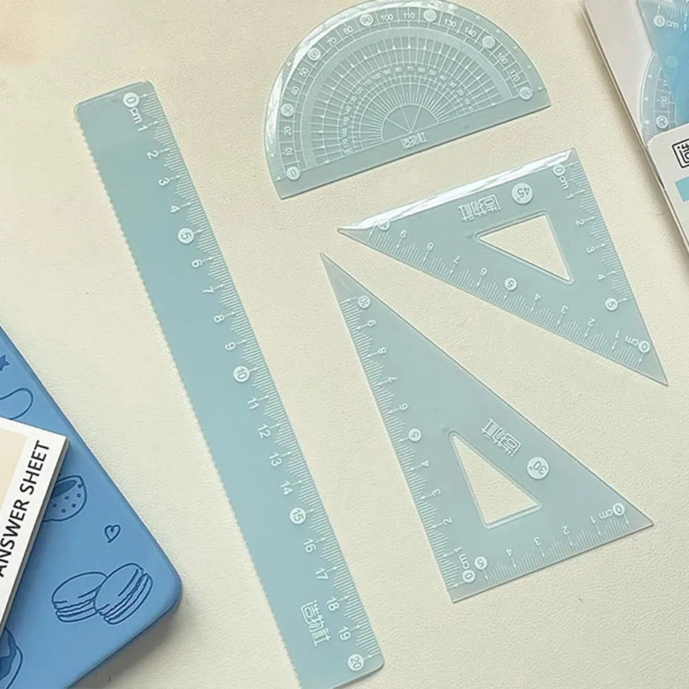 4PCS/Set 15/20CM Jelly Ruler Set Transparent Measuring Stationery Set Square Thickened Straight Ruler Student Gift