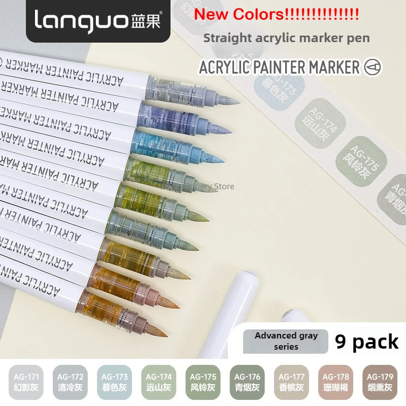 LANGUO 240/9 Colors Acrylic Color Markers Direct Liquid Paint Marker Pen DIY Drawing with Storage Box School Supplies Stationery
