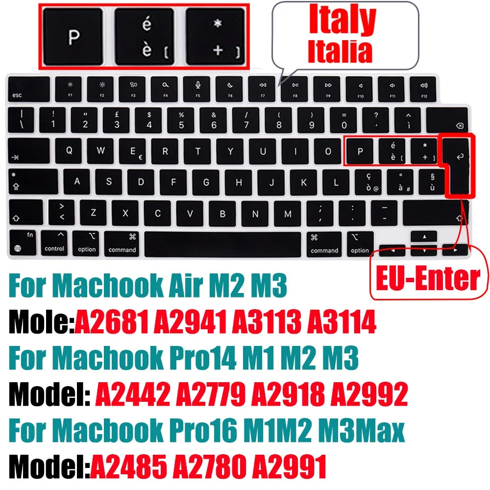 Keyboard Cover for 2022-2024 M4 M3/M2/M1Chip Pro 14"/16" A3401/A2992/A2779/A2991/A3403 MacBook Air 15.3"/13.6" A3113/A3114/A2941