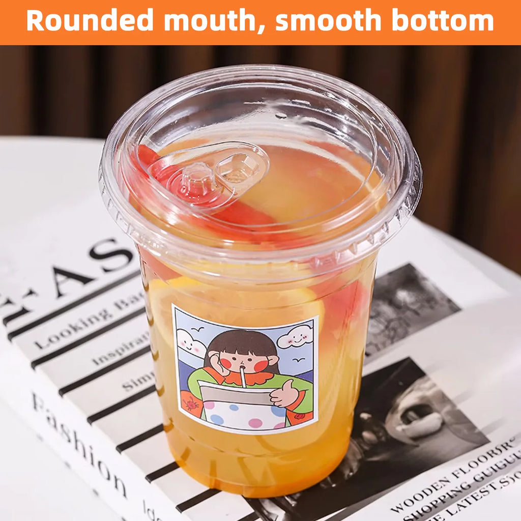 Disposable Direct Drinking Cup Transparent Plastic Cup With Lid And Sticker Leak Proof Design Suitable For Cold Drink Cups 10PCS