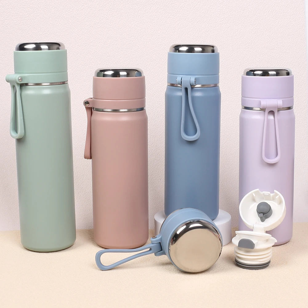 Stainless Steel Thermos Bottle 500ml/16.9oz And 600ml/20oz Vacuum Insulated Water Bottle With Handle Travel Insulated Cup