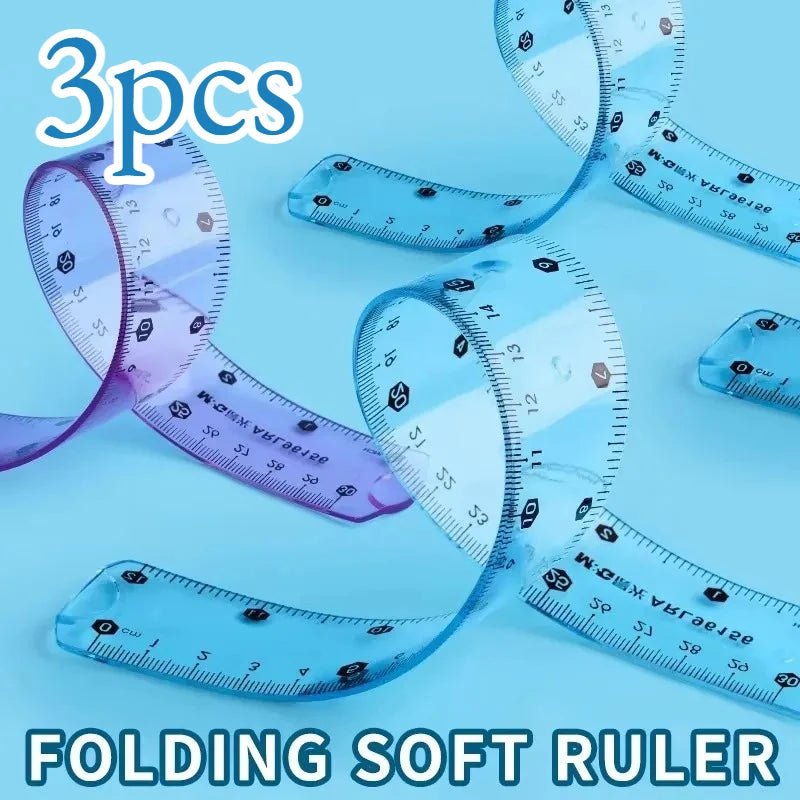 1/3pcs Transparent Soft Ruler, Flexible Shatterproof Straight Edge, Foldable Ruler for Office Drawing, Measuring Tool Stationery