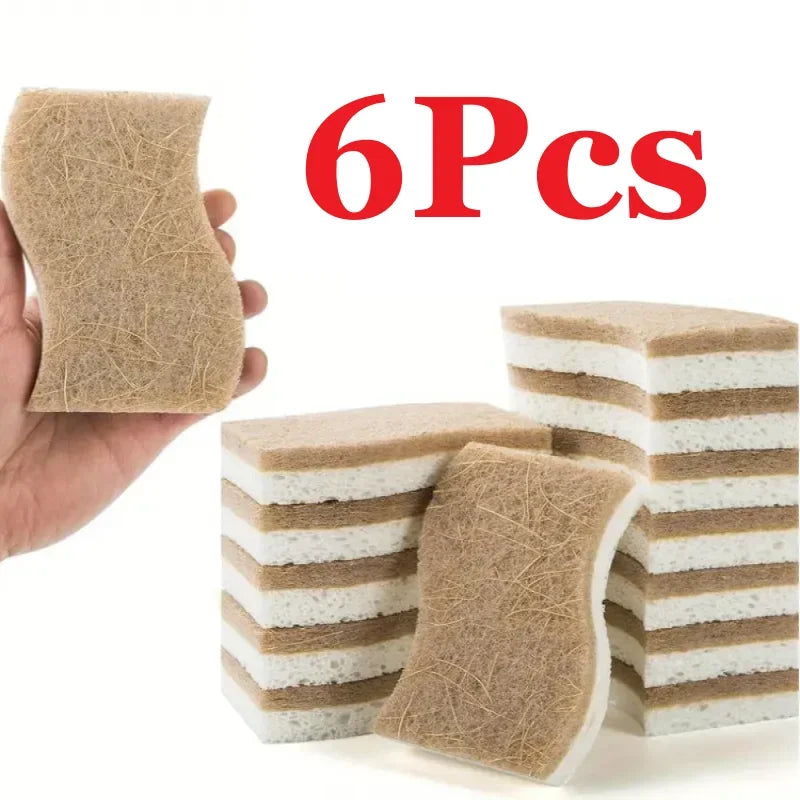 1/6/12Pcs Natural Kitchen Sponge Cellulose and Coconut Scrubber for Dishes Pack of Household Cleaning Sponges White