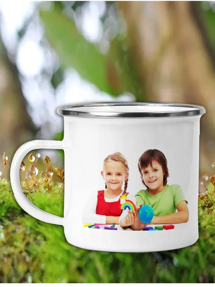 Customized Enamel Mug Print with LOGO Photo and Text, Office Water Cups, Personalize Name, Breakfast Milk Tea Coffee Cup, 350ml