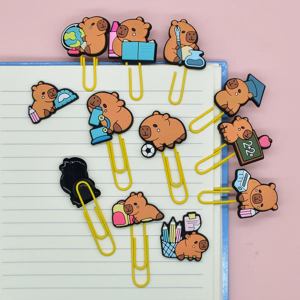 12 pcs Random Capibala Cartoon Paper Clips Diy Binder Clip Bookmark Decoration Kawaii School Office Supplies