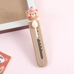 1 Piece Cartoon Utility Knife for Student Cute Fashion Box Cutter Small Portable Kawaii Beige Coffee Color Letter Opener Office