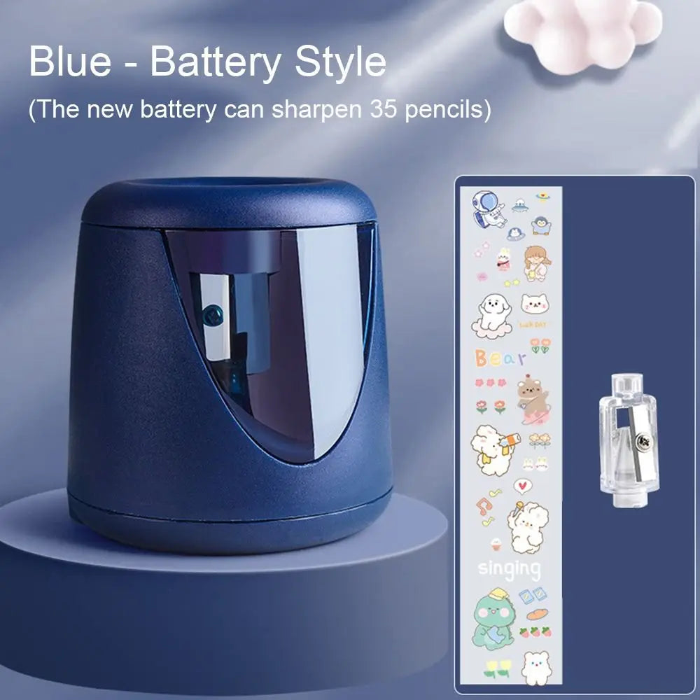 Cartoon with Decorative Sticker Switch Automatic Electric Pencil Sharpener Creative Stationery Mechanical Tool