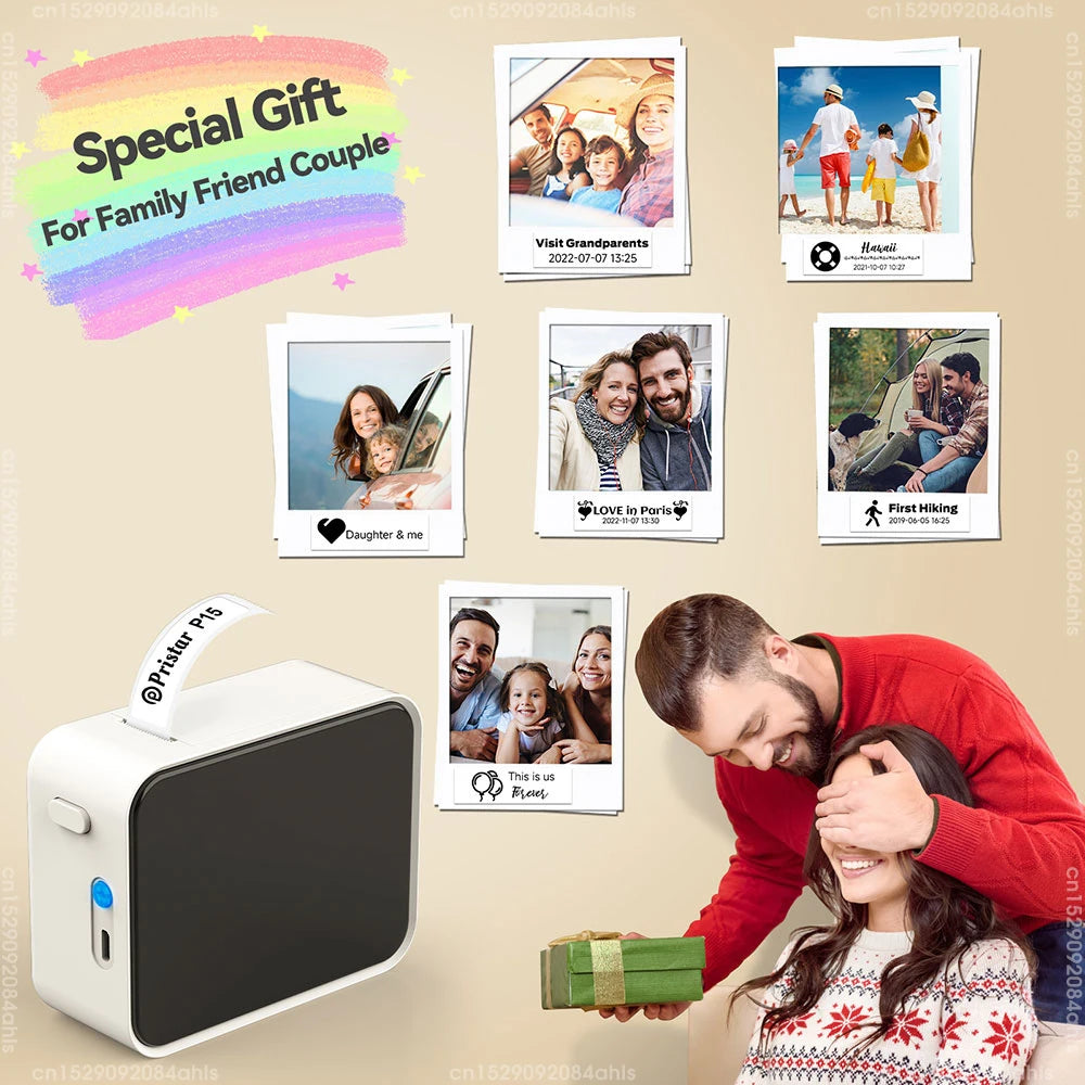 P15 Label Printer Portable Mini Thermal Printer Without Ink Bluetooth Wireless Labeling Machine DIY Barcode Sticker ot 3PK Label
