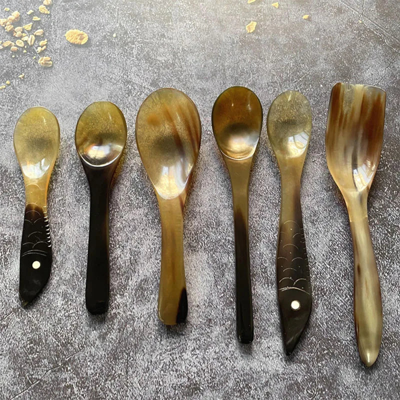 Water Buffalo Horn Spoon Exquisite Western Cuisine Spoon Kitchen Tools Creative Dessert Spoon Long Handled Spoon Horn Products