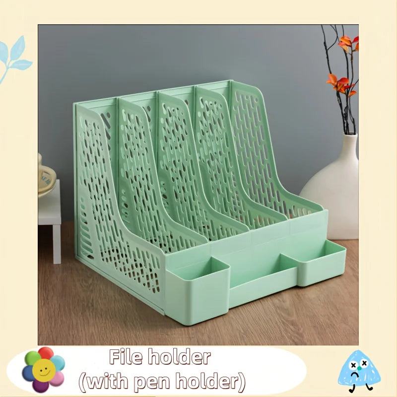 Multi-Layer A4 Document Holder Rack, PP Material Desk Organizer with Storage Box and Bookshelf for Office Supplies, File Rack