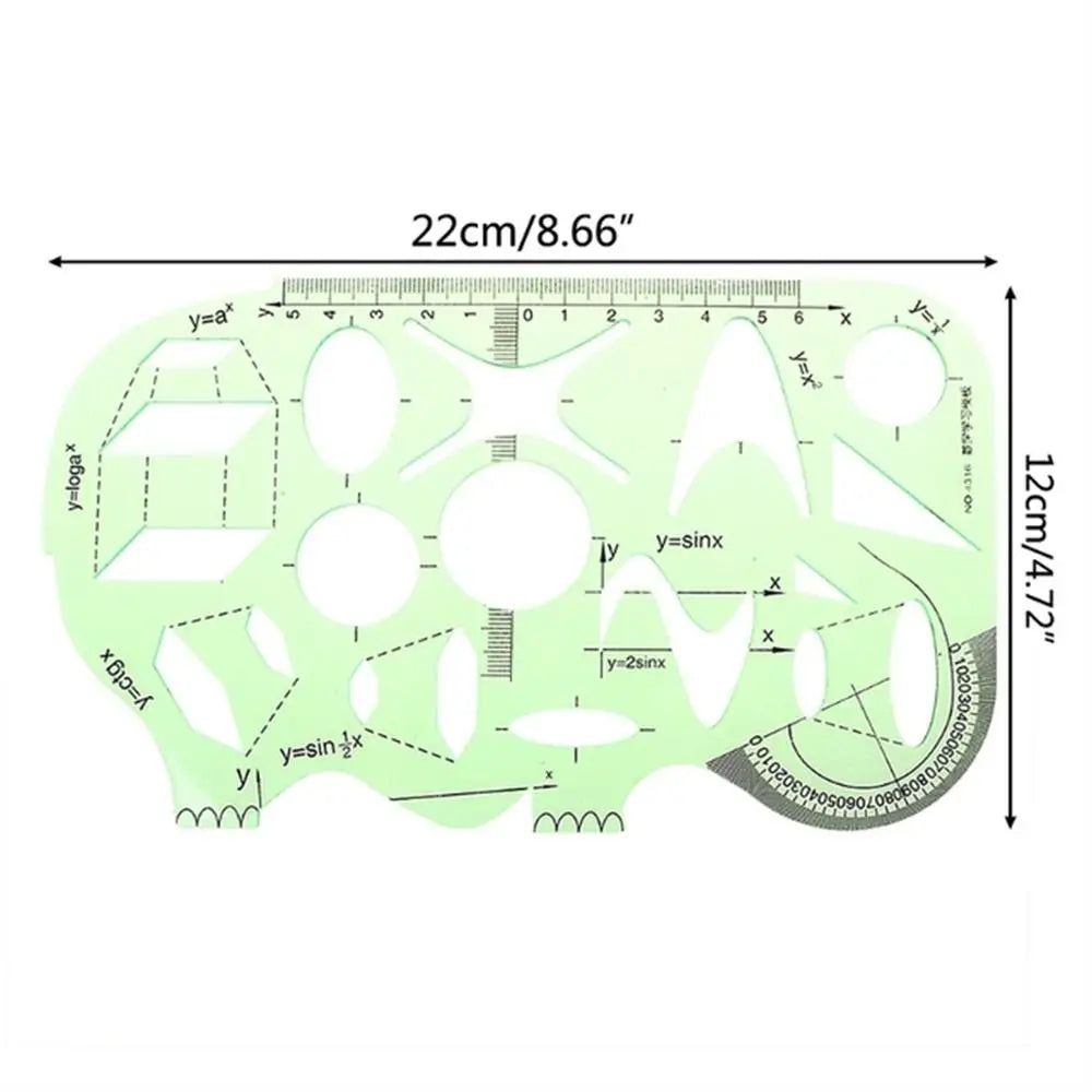 17 Styles Rulers Green Plastic Circles Geometric Template Ruler Stencil Measuring Tool Stationery Students Drawing Curve Ruler