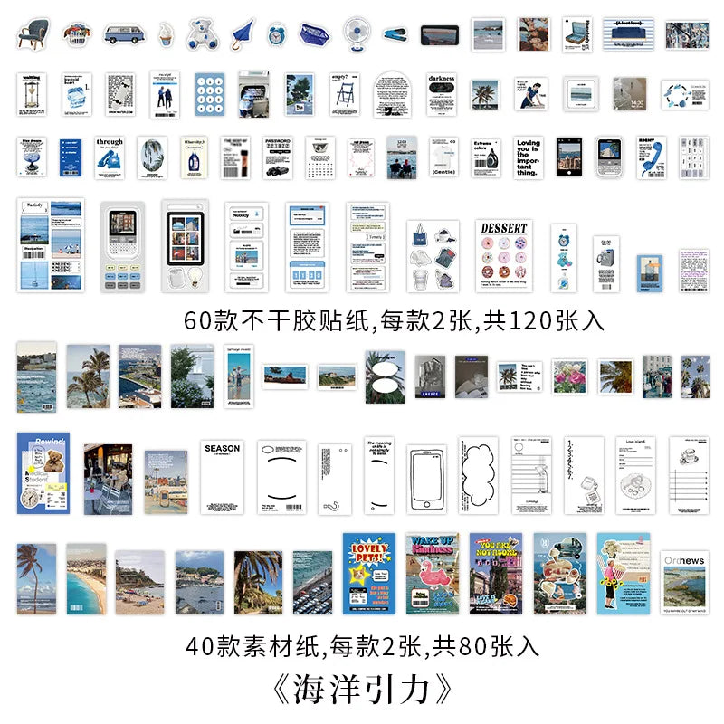 200 pcs Korean Decoration Material Paper pack Collage Junk Journal Material DIY Scrapbook Diary Album Lable Stationery