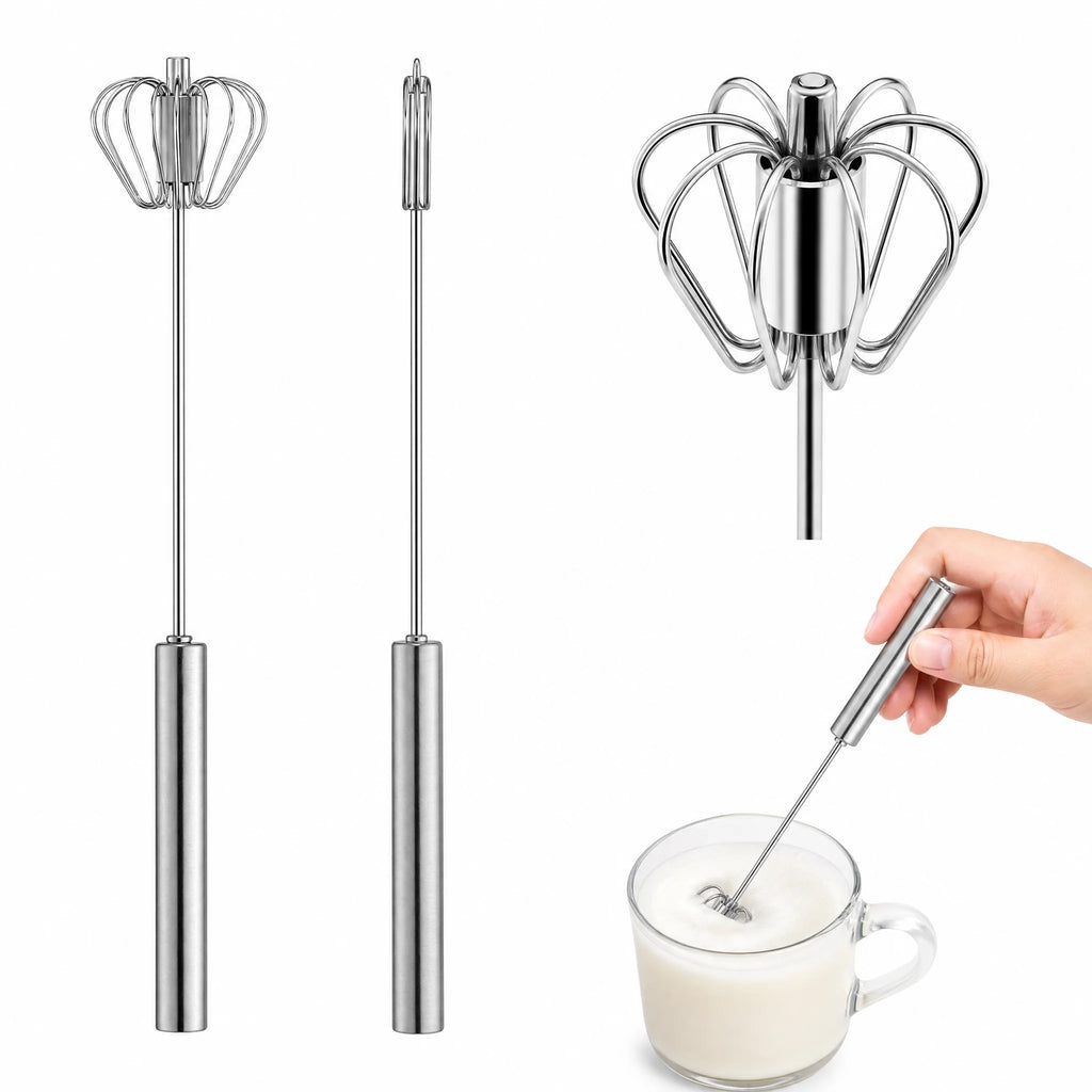 Handheld Milk Frother Stainless Steel Mini Whisk Semi-Automatic Coffee Frother for Cappuccino Latte Hot Chocolate Egg Beater Kitchen Tool