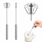 Handheld Milk Frother Stainless Steel Mini Whisk Semi-Automatic Coffee Frother for Cappuccino Latte Hot Chocolate Egg Beater Kitchen Tool
