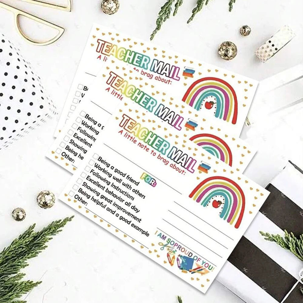 50/100/200Pcs Rainbow Teacher Mail Incentive Cards for Elementary Students Classroom Supplies