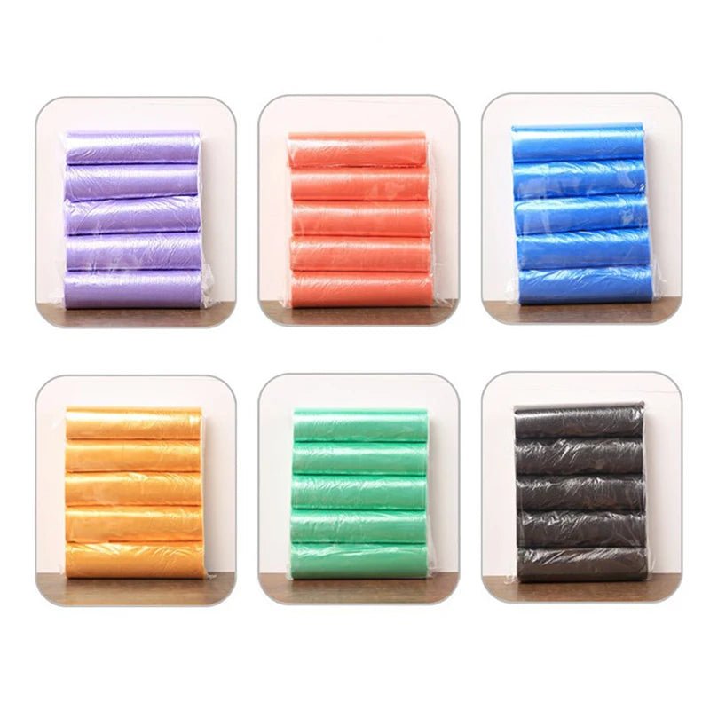5 Rolls Flat Top Plastic Garbage Bags Pre-cut Disposable Color Trash Bags Household Waste Bin Liners For Kitchen Bathroom Office