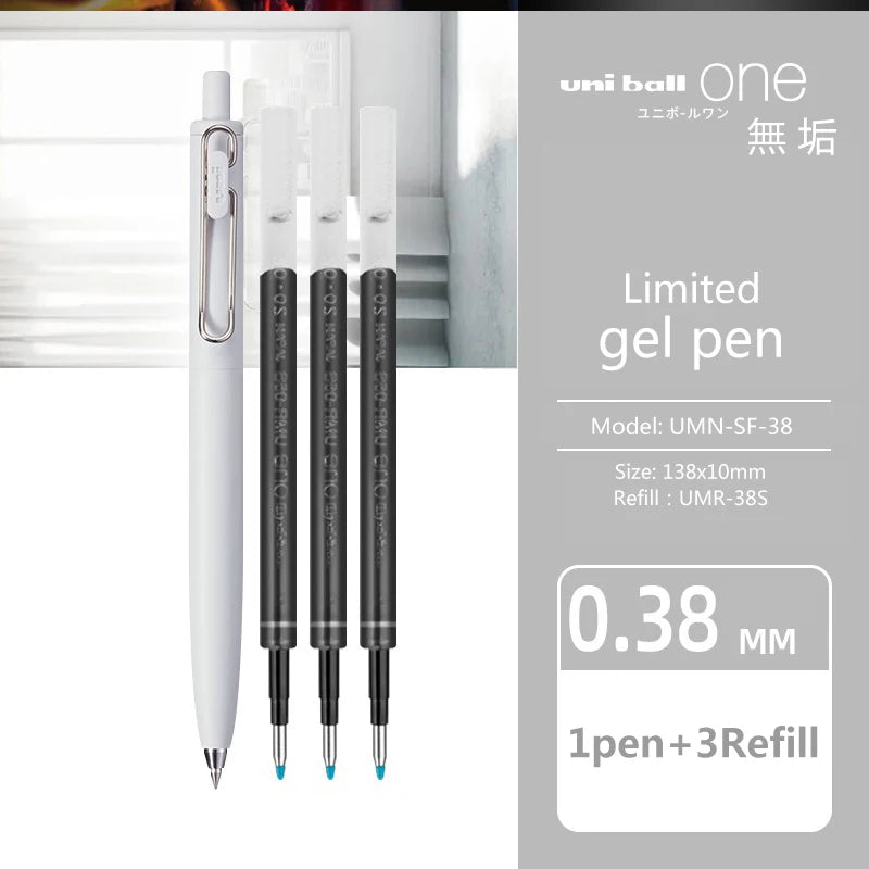 1+3 Refill Japan UNI Gel Pen Small Thick Core 0.38mm Smooth Quick Dry UMN-SF-38 Upgrade UniBall One Black School Supplies