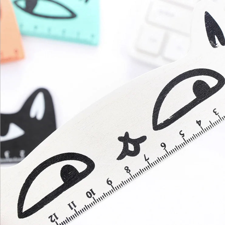1 Pcs Lytwtw's Cute Kawaii Black Cat Kitten Straight Ruler Wooden Tools Cartoon Sewing Drawing Office School Stationery supplies