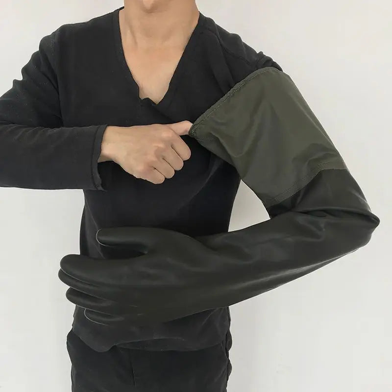 Acid and alkali resistant black lengthened anti-corrosion waterproof industrial latex thickened rubber gloves