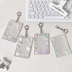 1PC Colorful Graffiti Love Glitter Card Sleeve Transparent Three-inch Mini Card Protector Key Chain Pendant Photo Holder