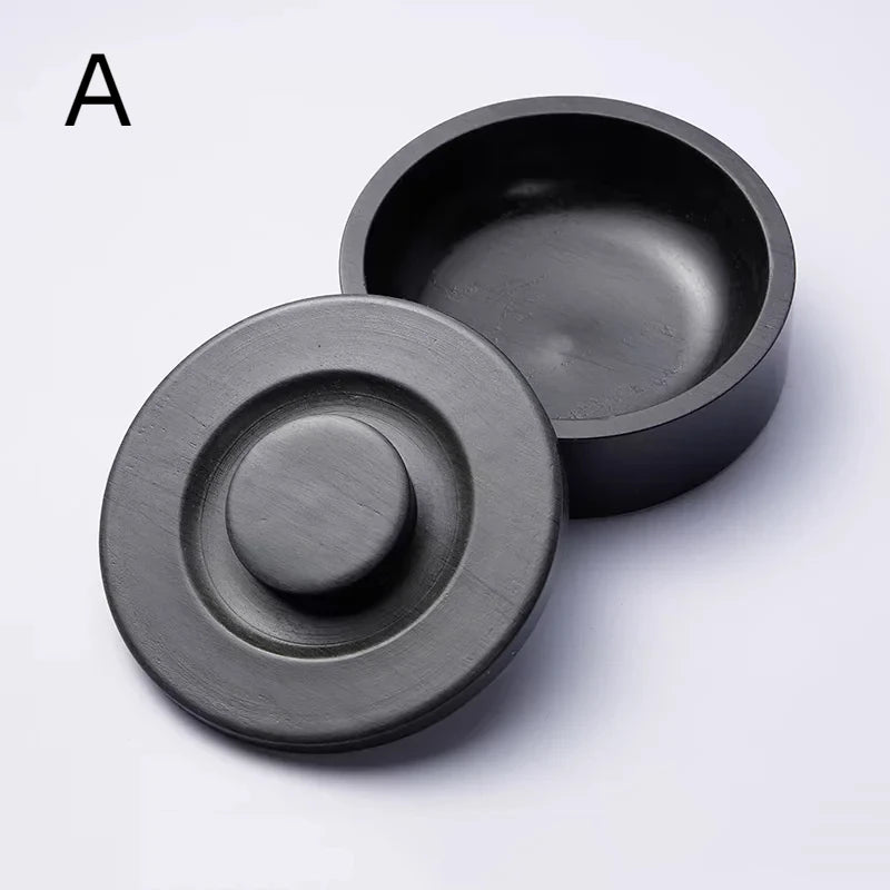 Natural Raw Stone Inkstone Chinese Brush Writing Painting Circular Inkstone Vintage She Inkstone Cartridge Calligraphy Supplies
