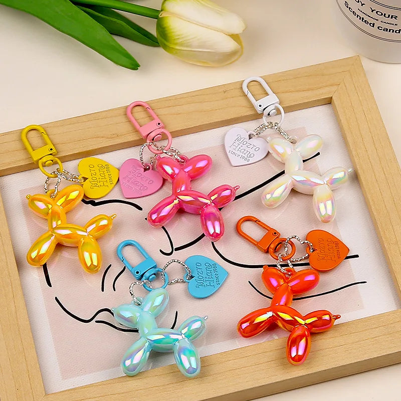 DIY Candy Color Sweet Resin Balloon Dog Keychain For Women Girls Animal Shaped Phone Chain Key Buckle Accessories Bag Pendant