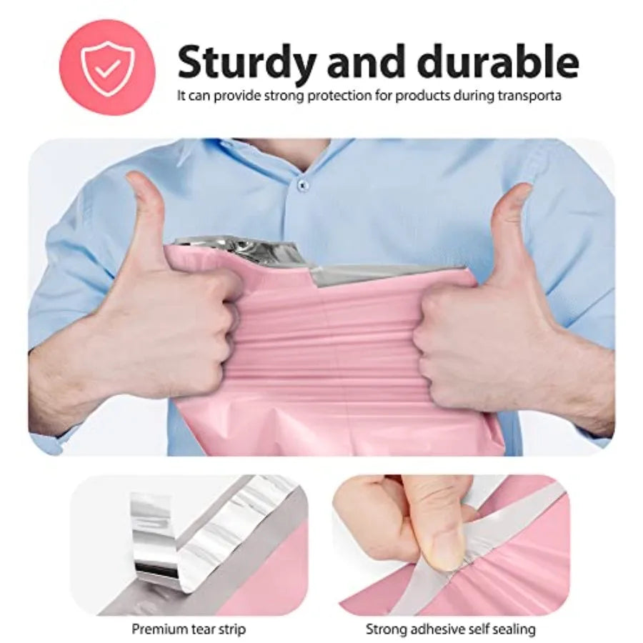 Poly Mailers 12x15.5" 50 Pcs, Durble Shipping Bags For Clothes, Pink Waterproof Self Seal Mailing Envelopes, Strong Adhesive Pa