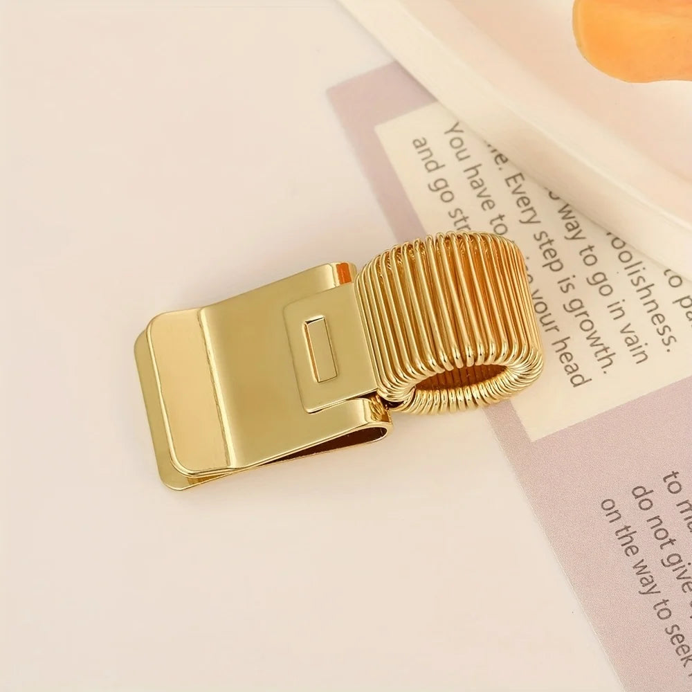 1pc Heavy-Duty Metal Pen Clip with Spring - Secure Grip Notebook Paper Clip, Minimalist Desk Organizer for School, Office