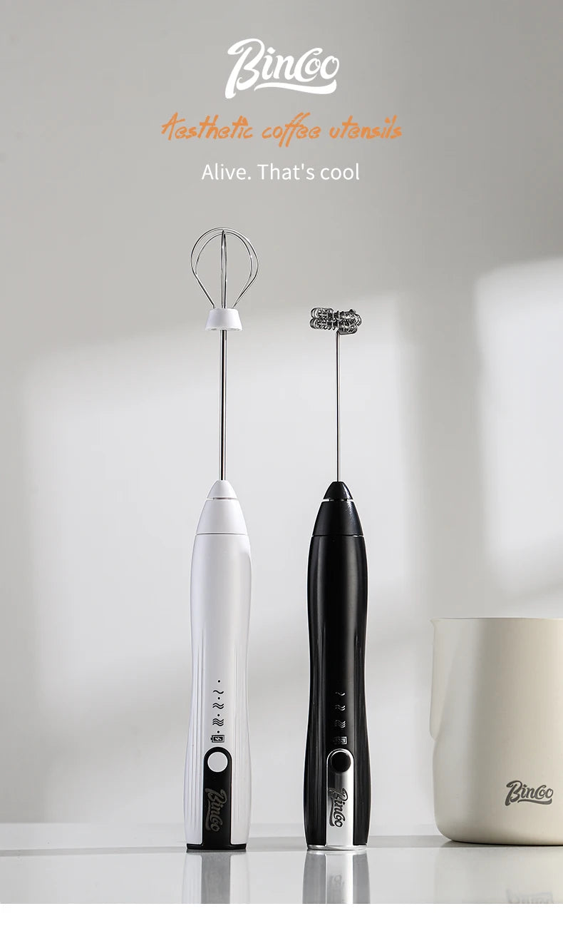 Bincoo-Electric Coffee Milk Maker, Handheld Household Mixer, Adjustable Double-Headed Gear