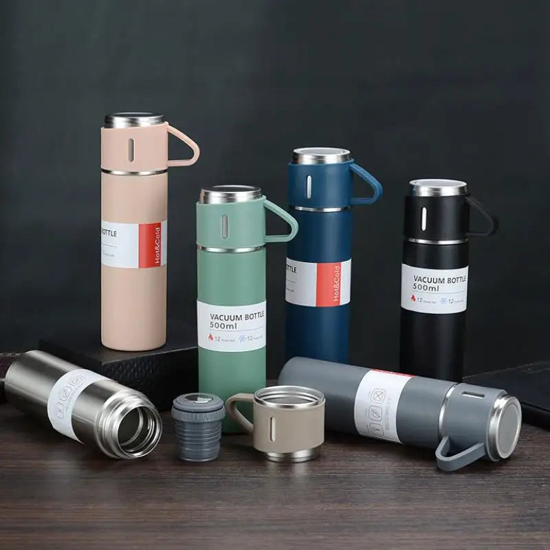 One Cup Three Lid Thermos Cup Set 304 Stainless Steel Handle Lid Gift Cup Men's And Women's Portable Gift Box Set