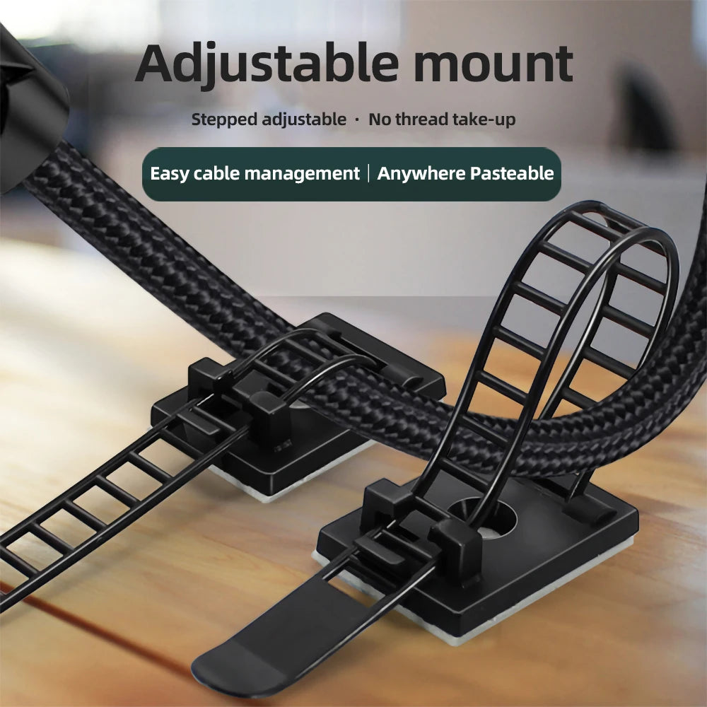 10/20/30PCS Cable Tie Wire Management Clips Cable Organizer for Desk Wall Adjustable Cable Holder Power Cord Car Organizer Clamp