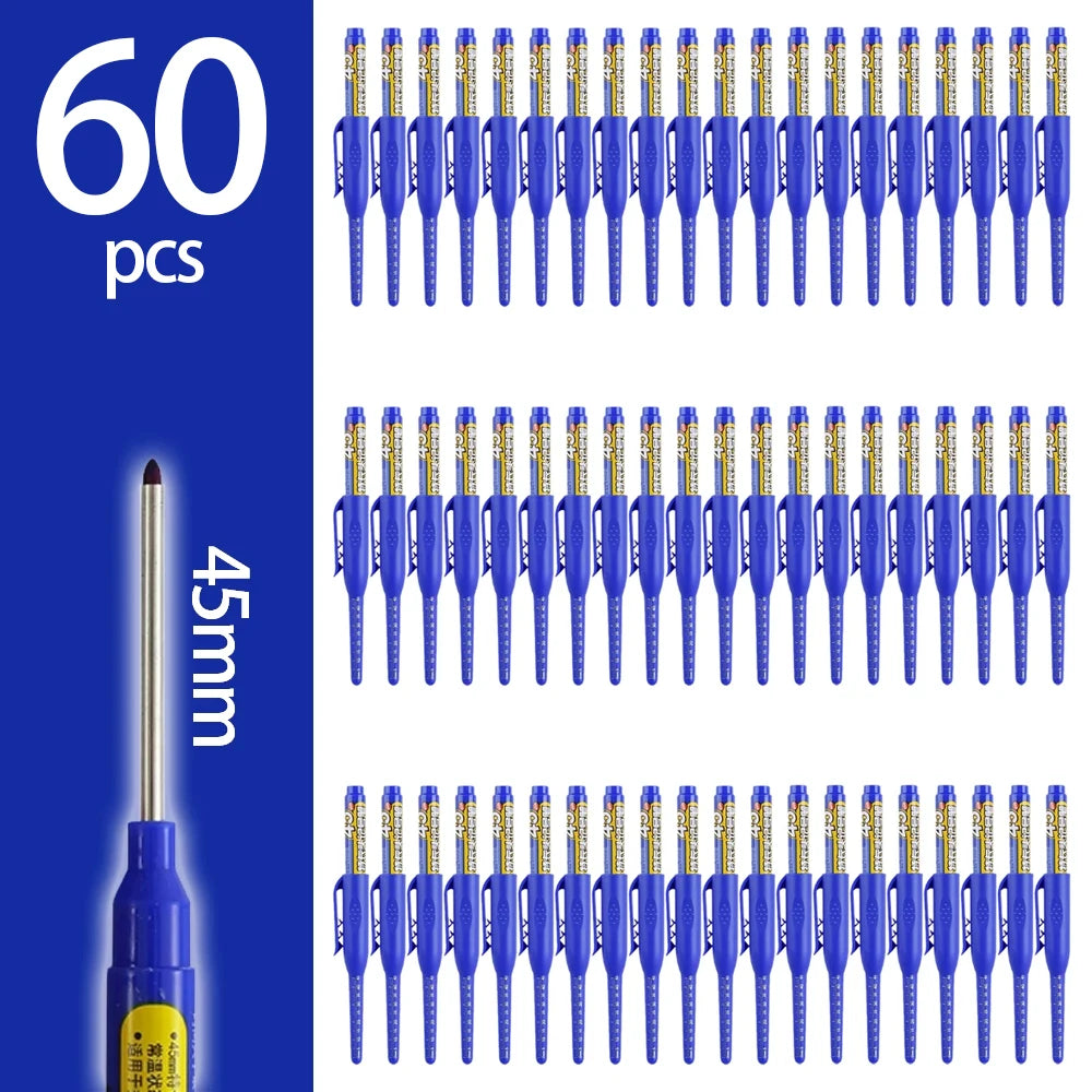 4-60Pcs 45mm Long Nib Head Carpenter Pen Deep Hole Marker Pens Black/Blue/Red/White for Measuring Woodworking Hand Tools