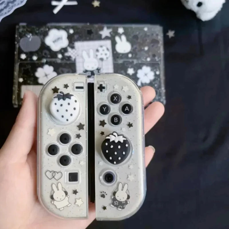 New In Stock Miffy Co-Branded Nintendo Switch OLED NS NS2 LITE Protective Case Glitter Handle Cover Transparent Black White Gift