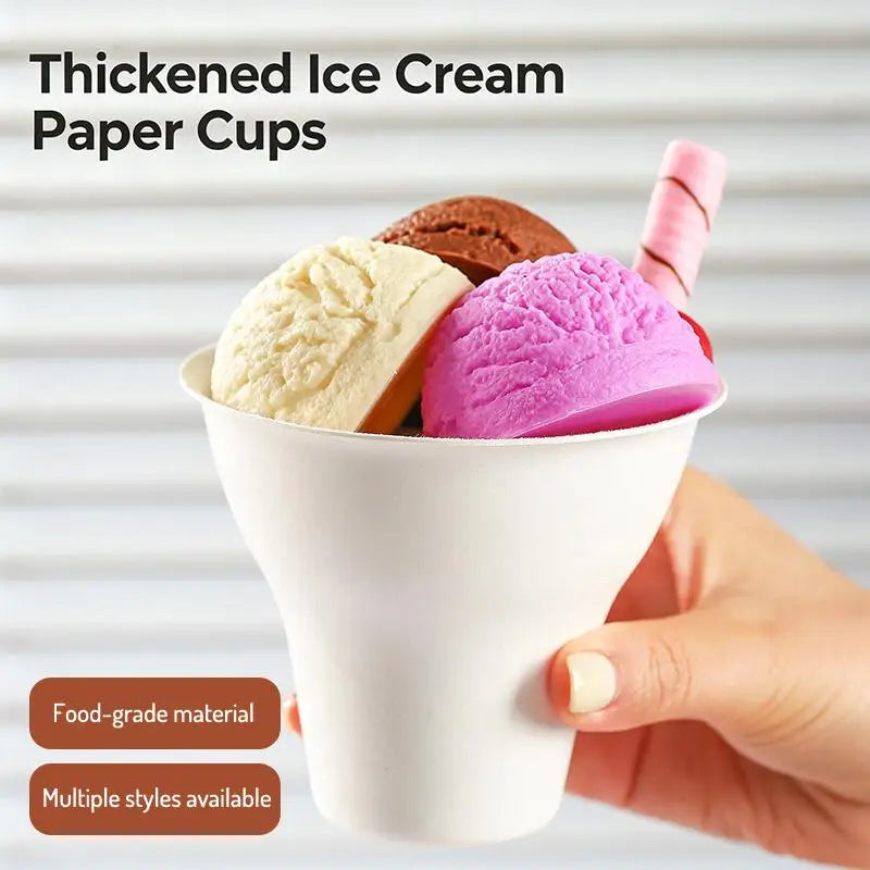 New 10Pcs Disposable Ice Cream Cup Dessert Cake Paper Cup Shaved Ice Yogurt Bowl Food Grade Tiramisu Dessert Pulp Cups