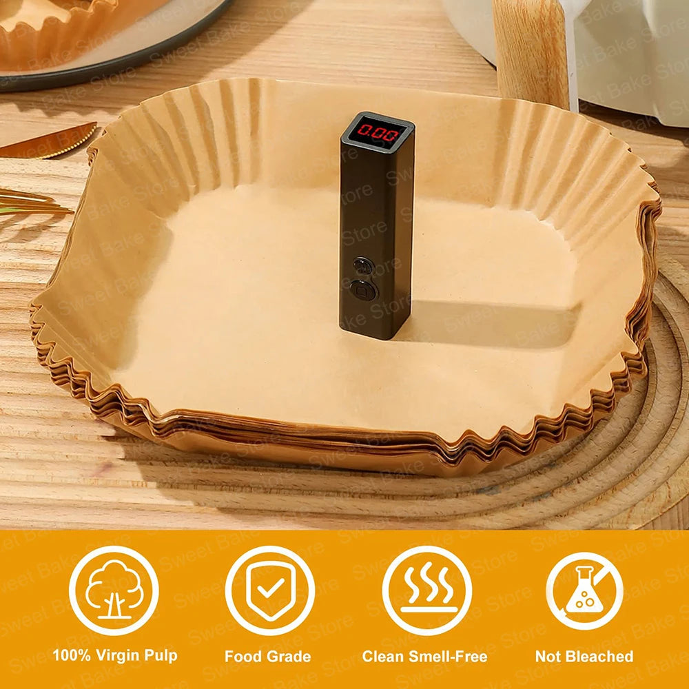 16/20/23CM Square Multiple Sizes Air Fryer Parchment Paper Liners Non-stick Baking Tray For 3-10 QT Frying, Cooking, Roast