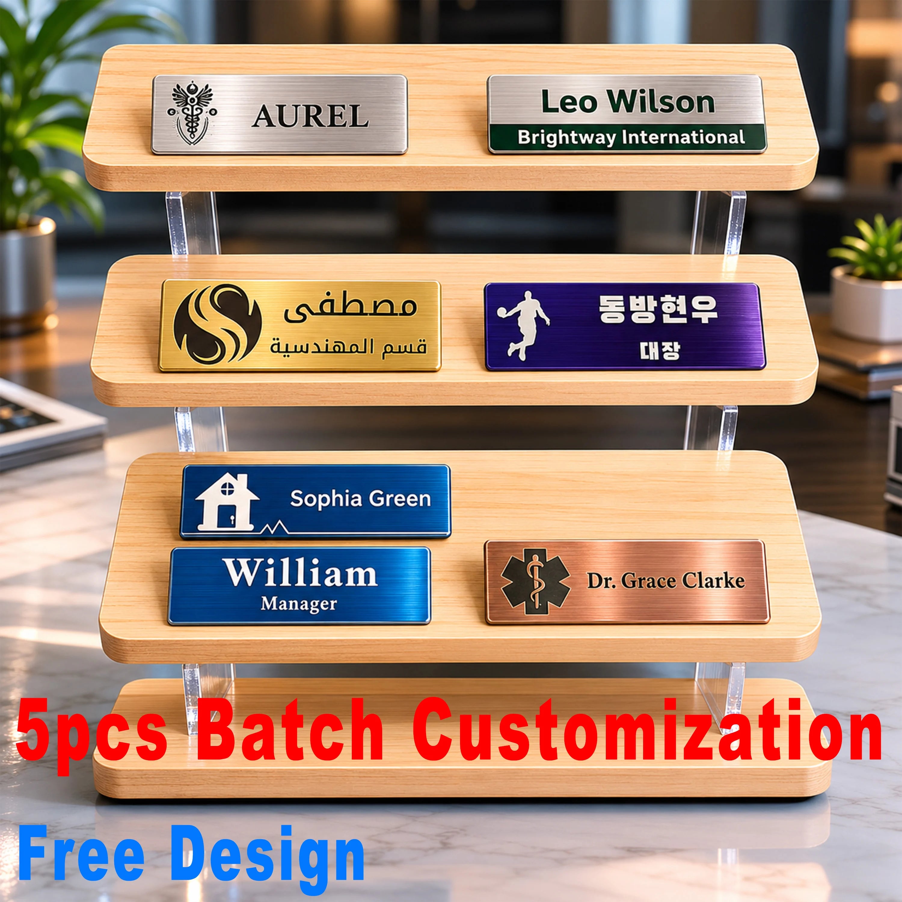 5PCS Engraved Personalized Name Tags with Magnet Clip or Pin Stainless Steel Metal Custom Magnetic Name ID Badge Tag for School