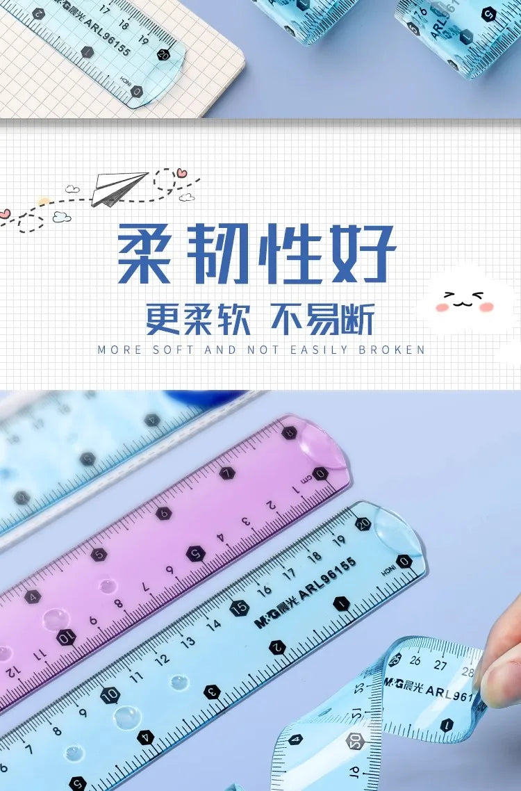 M&G 15/20/30 cm Transparent Soft Ruler for Primary School Students Folding Straight Ruler