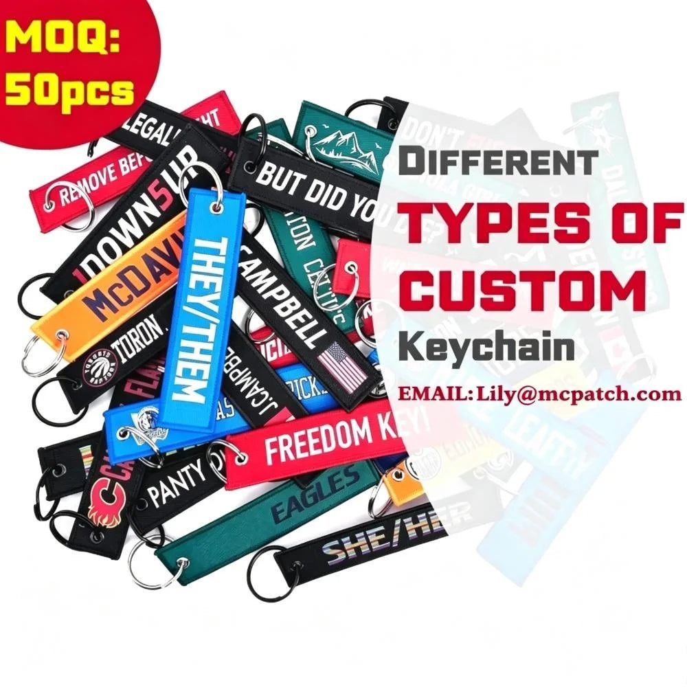 Custom Embroidery Keychains Double-sided Wholesale 50 PCS Printed Woven Logo to Customize Fabric Key Ring Tag for Bag Phone Car